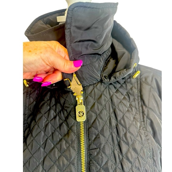 Michael Kors Black Quilted Zip-up Jacket with Removable Hood Size Large - Picture 9 of 13